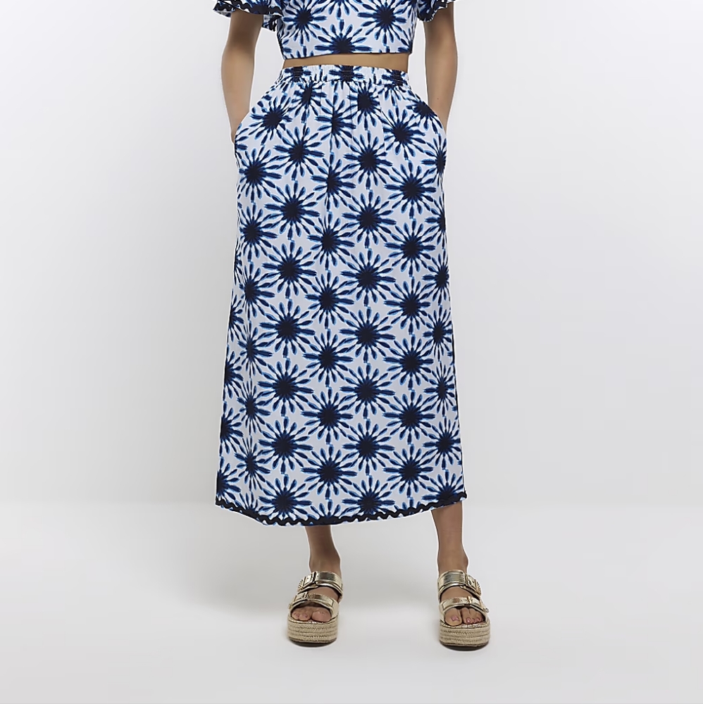 In Other Words River Island blue printed linen blend maxi skirt